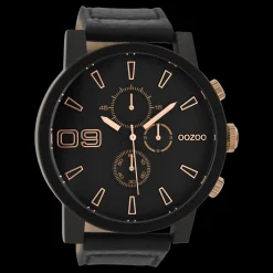 Black OOZOO watch with black leather strap - C9034