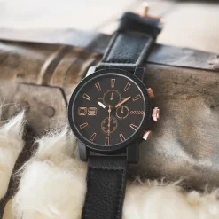 Black OOZOO watch with black leather strap - C9034