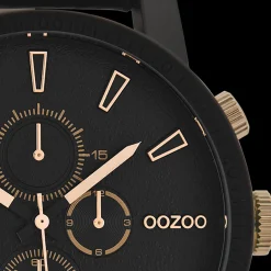 Black OOZOO watch with black leather strap - C9034