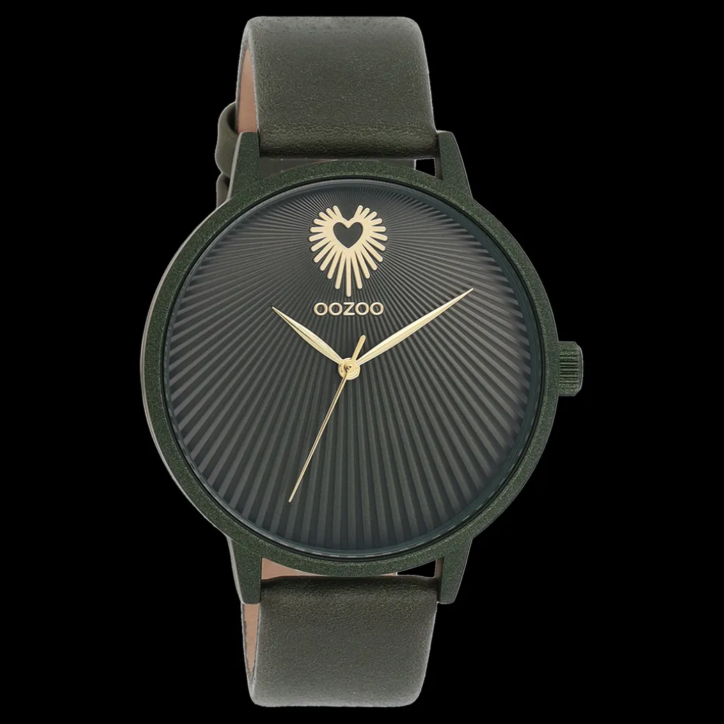Bos groene OOZOO horloge met leren band - C11248