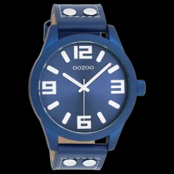 Bos groene OOZOO horloge met donker blauwe leren band - C1092