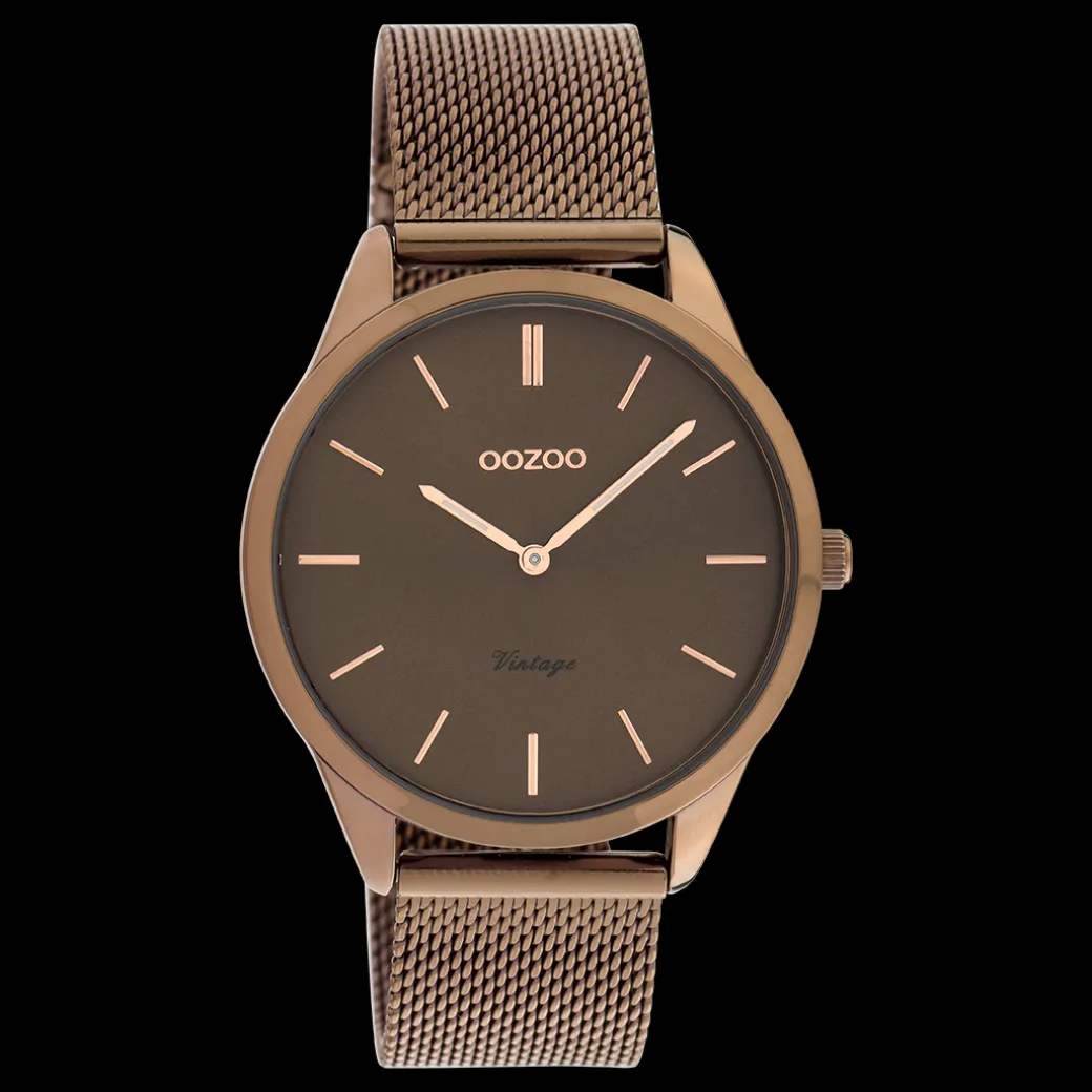 Bruine OOZOO horloge met metalen mesh armband - C20009