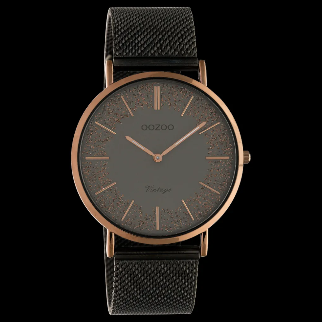 Bruine OOZOO horloge met titanium metalen mesh armband - C20139