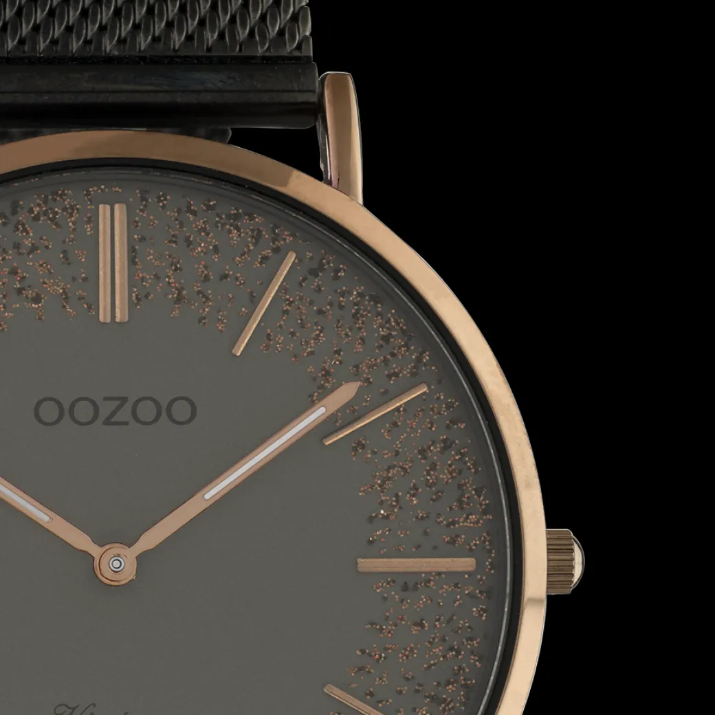 Bruine OOZOO horloge met titanium metalen mesh armband - C20139