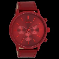 Dahlia rood OOZOO horloge met leren band - C11207