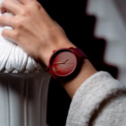 Dahlia rood OOZOO horloge met leren band - C11249
