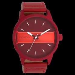 Dahlia/vuur rode OOZOO horloge met dahlia rood leren band - C11231