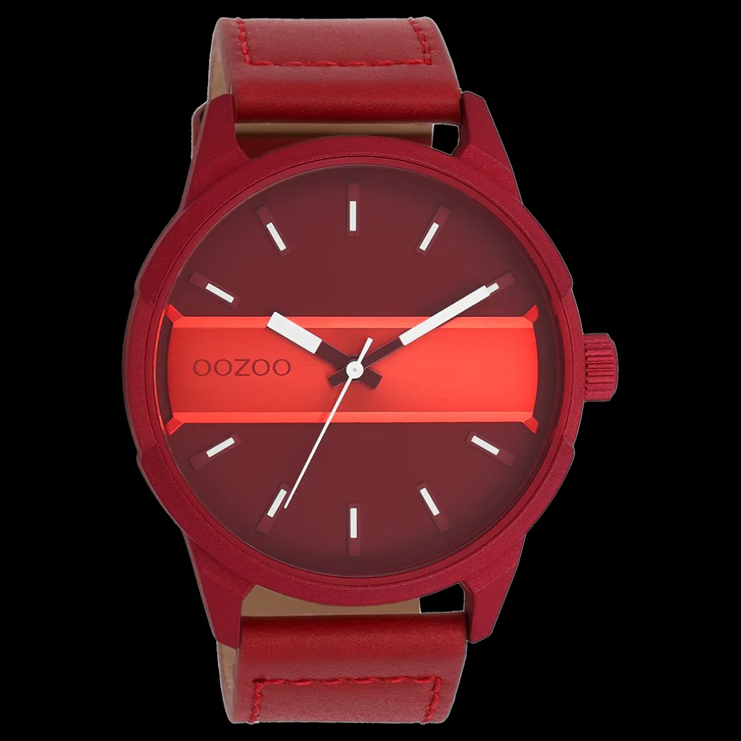Dahlia/vuur rode OOZOO horloge met dahlia rood leren band - C11231