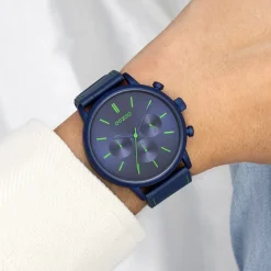 Donker blauwe OOZOO horloge met blauwe leren band - C11205