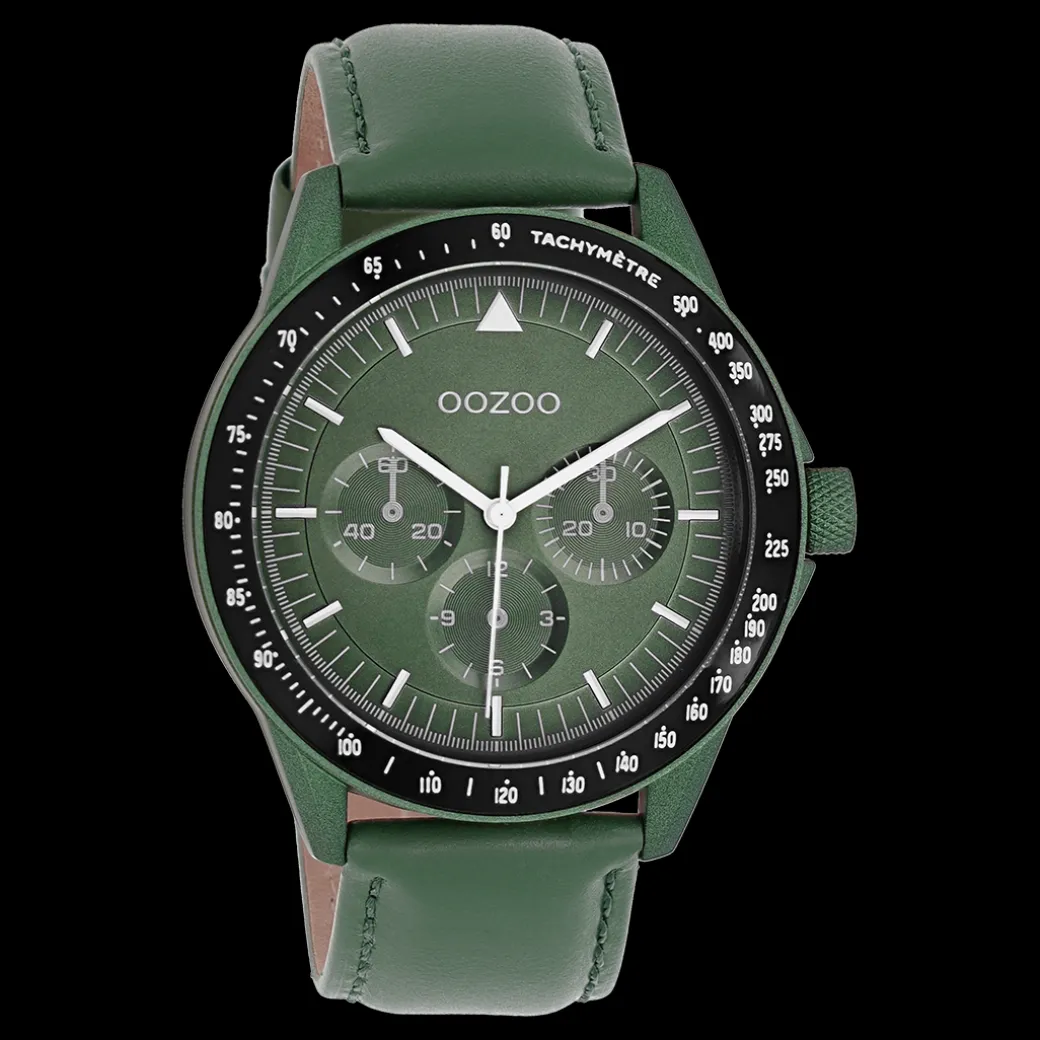 Donker groene OOZOO horloge met groene leren band - C11111