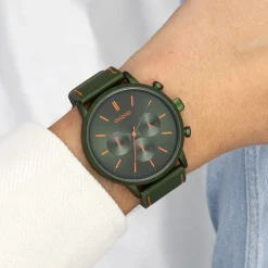 Donker groene OOZOO horloge met leren band - C11206