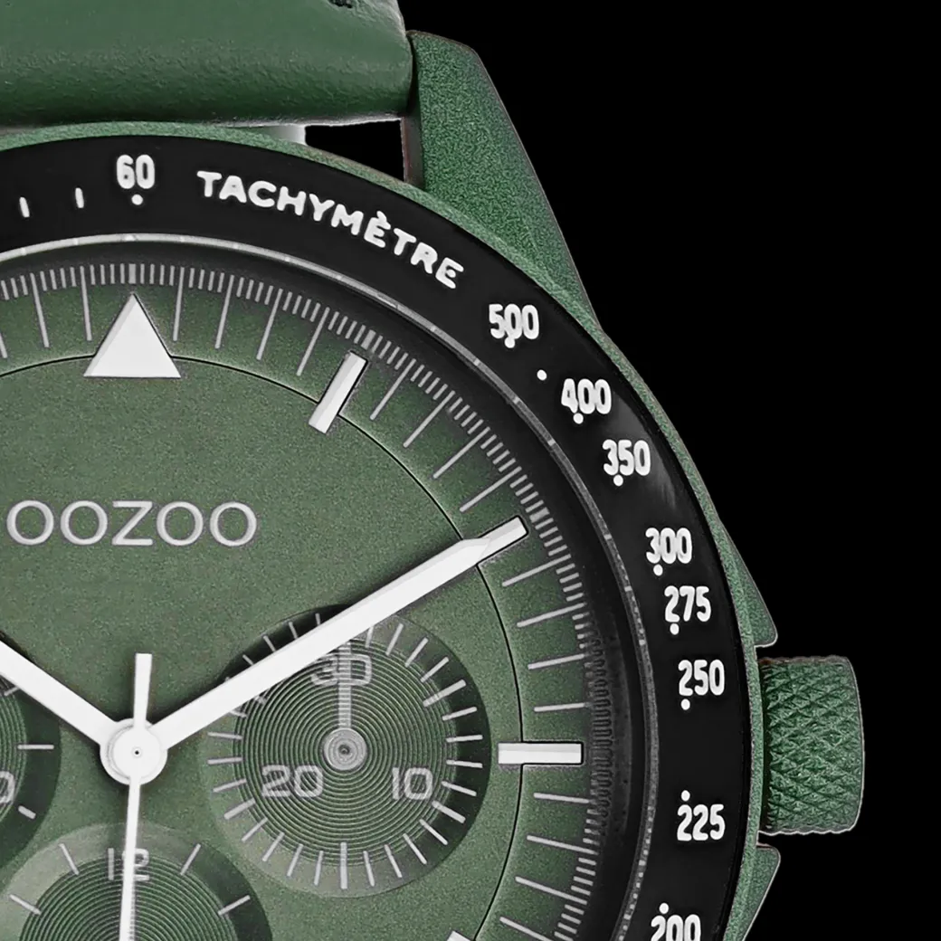 Donker groene OOZOO horloge met groene leren band - C11111