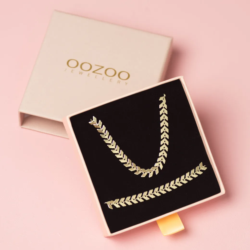 Goudkleurige armband + ketting set met V-schakel