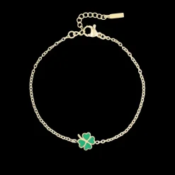 Goudkleurige armband + ketting set met een groene klaver