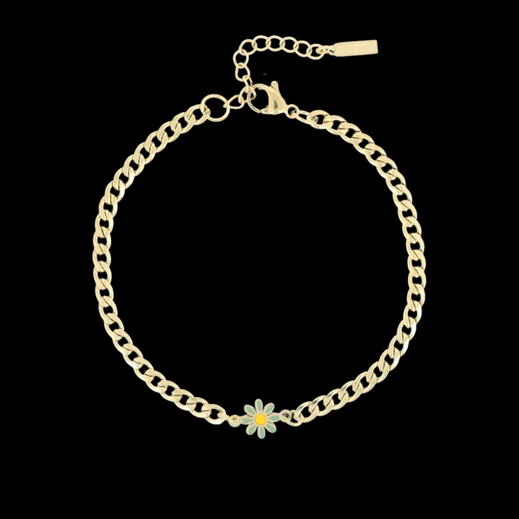 Goudkleurige armband met groene bloem bedeltje