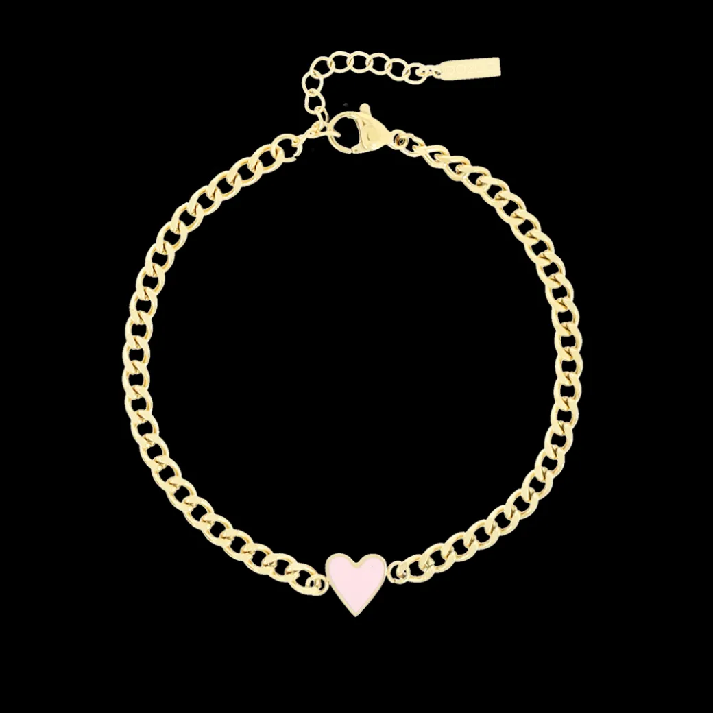 Goudkleurige armband met roze hart bedeltje