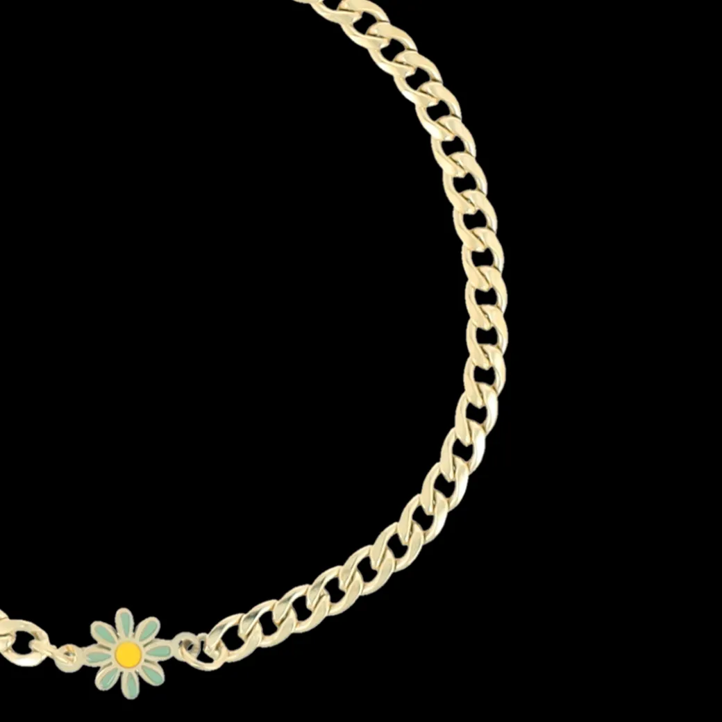 Goudkleurige armband met groene bloem bedeltje