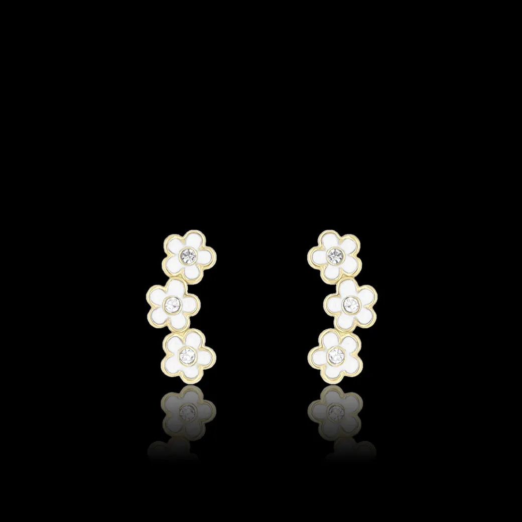 Goudkleurige oorbellen met strassbloemen