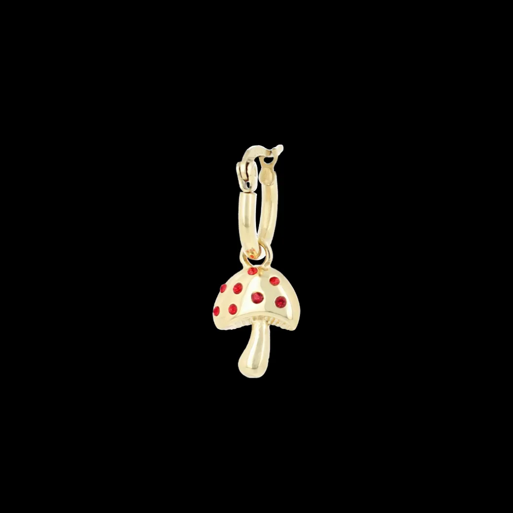 Goudkleurige oorring + ketting set met een paddenstoel bedeltje