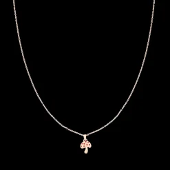 Goudkleurige oorring + ketting set met een paddenstoel bedeltje