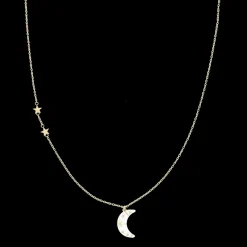 Goudkleurige oorring + ketting set met een maan bedeltje