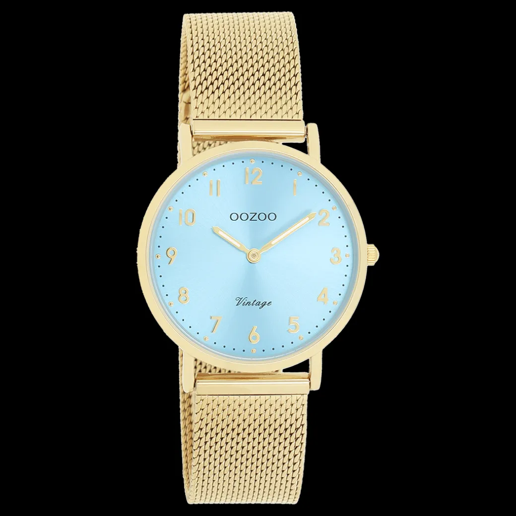 Goudkleurige OOZOO horloge met metalen mesh armband - C20348