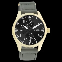 Goudkleurige OOZOO horloge met steengrijze klittenband polsband - C11008