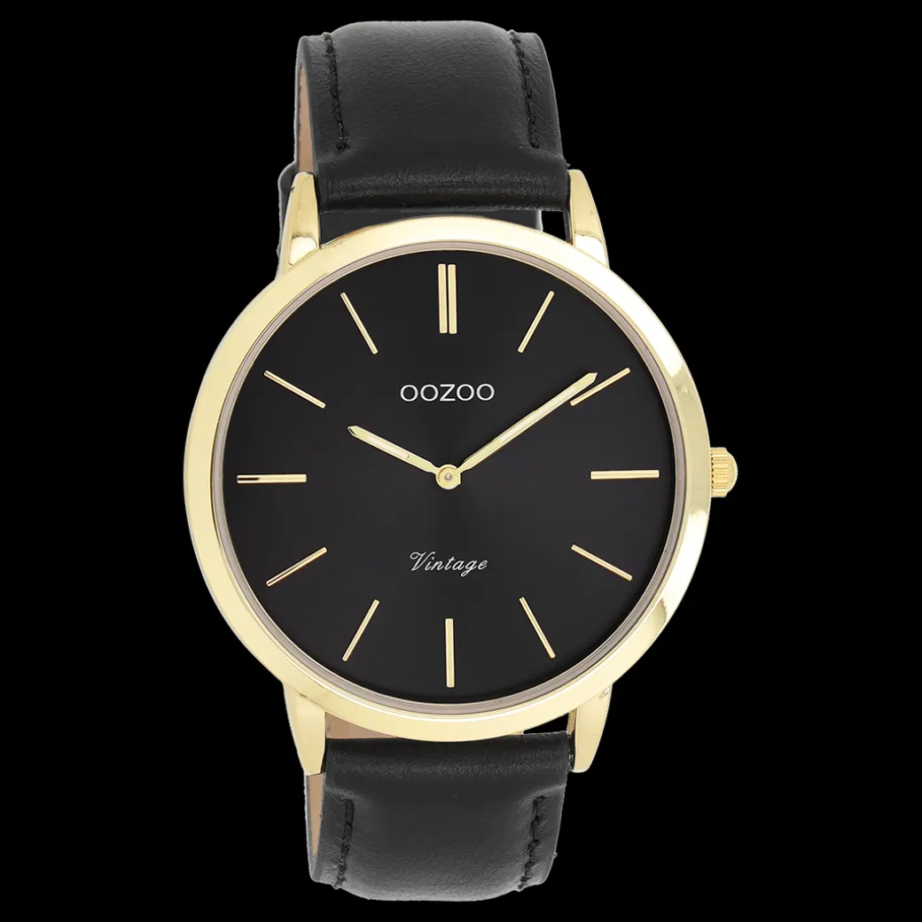 Goudkleurige OOZOO horloge met zwarte leren band - C20389
