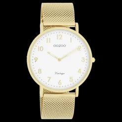 Goudkleurige OOZOO horloge met metalen mesh armband - C20342