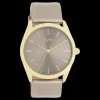 Goudkleurige OOZOO horloge met taupe leren band - C11333