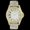 Goudkleurige OOZOO horloge met zilverkleurig/witte leren band - C9781