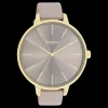 Goudkleurige OOZOO horloge met taupe leren band - C11256