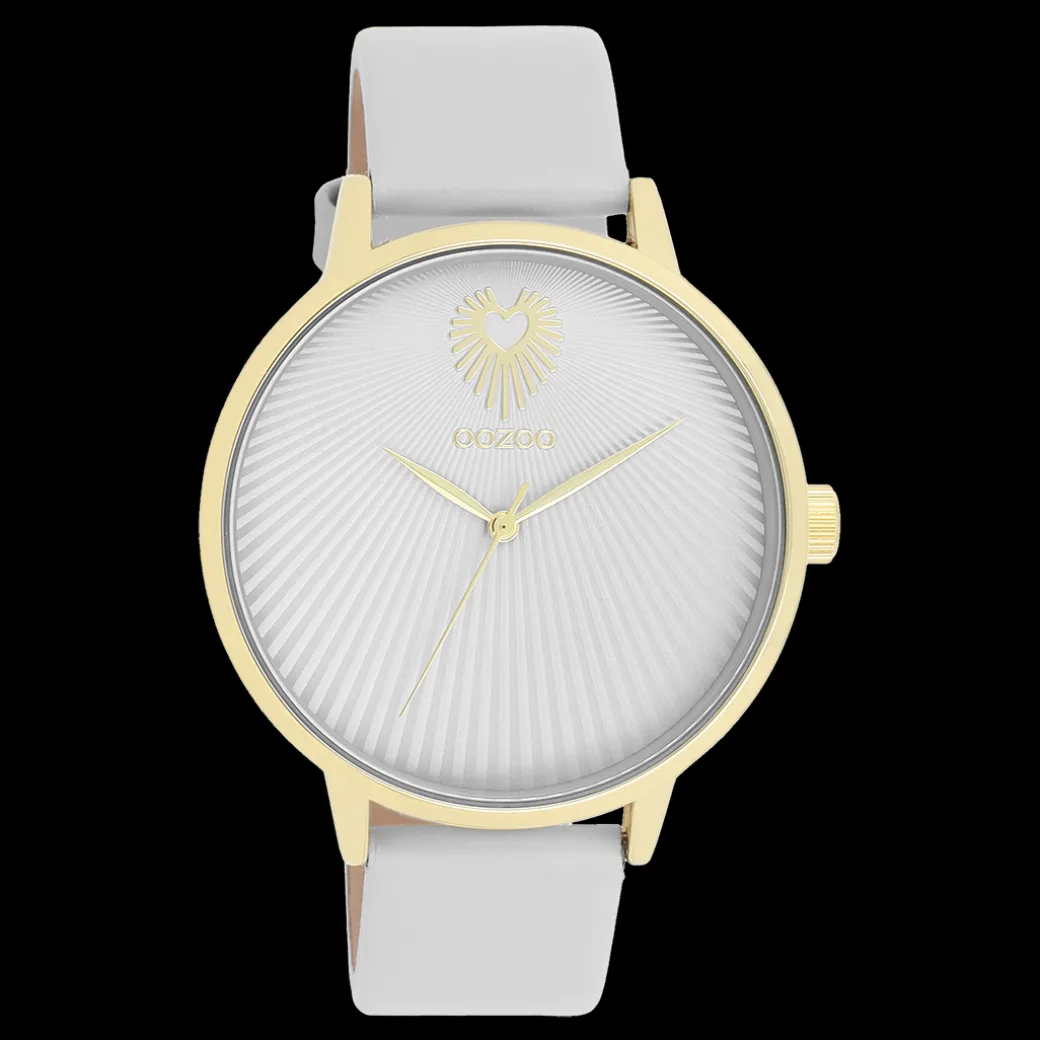 Goudkleurige OOZOO horloge met licht grijze leren band - C11240