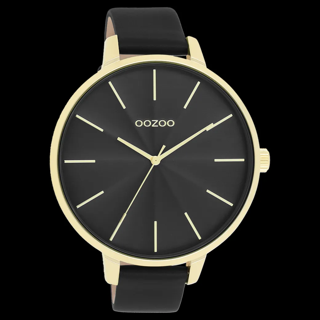 Goudkleurige OOZOO horloge met zwarte leren band - C11259