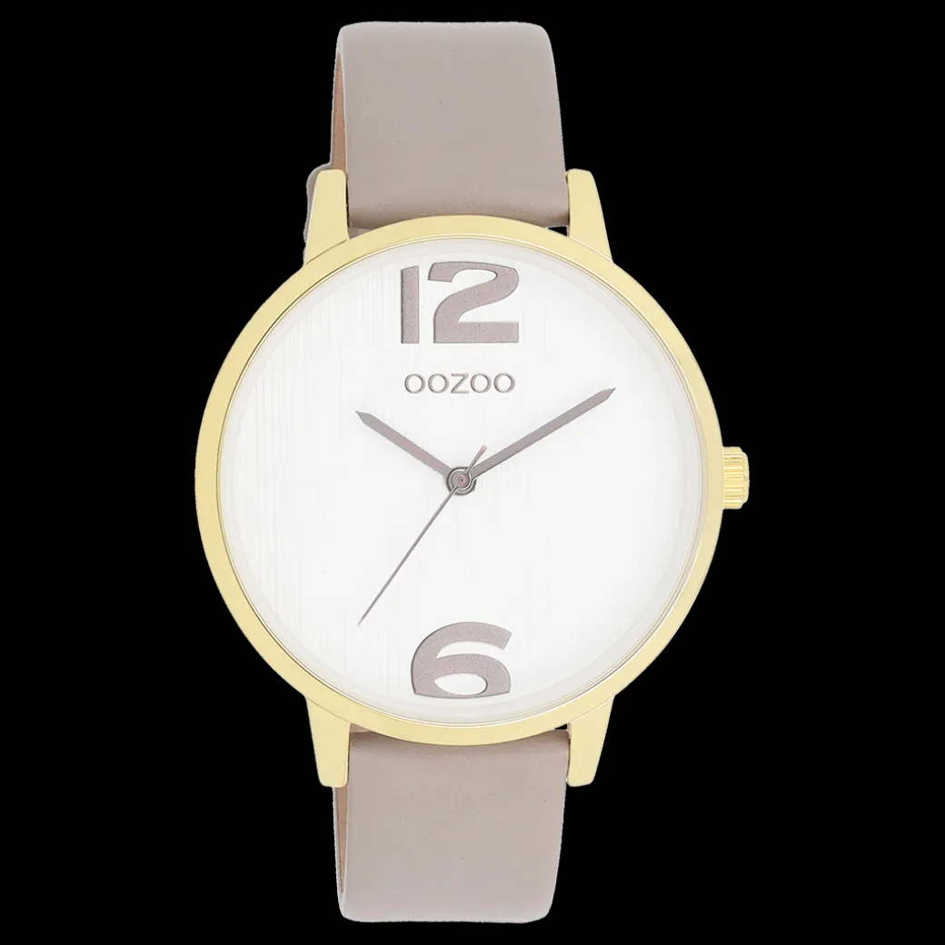 Goudkleurige OOZOO horloge met taupe leren band - C11236