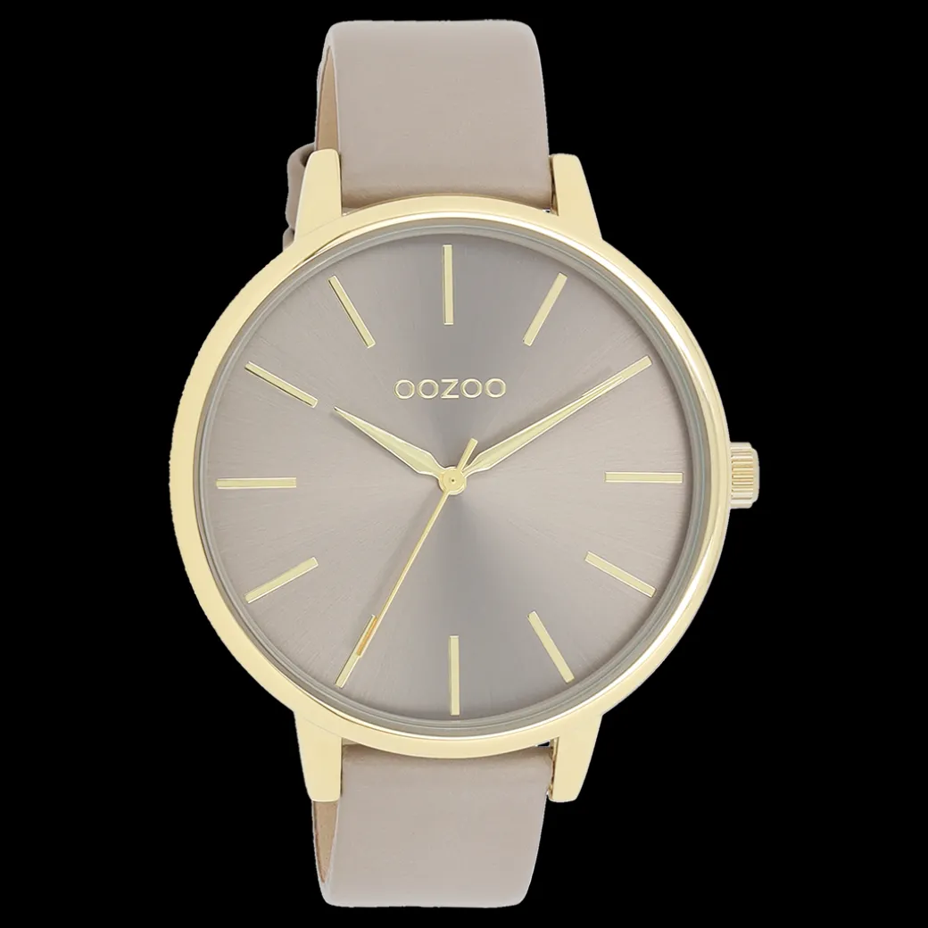 Goudkleurige OOZOO horloge met taupe leren band - C11291