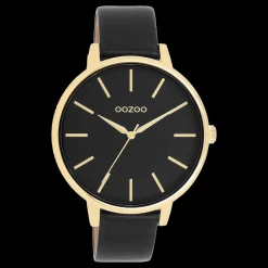 Goudkleurige OOZOO horloge met zwarte leren band - C11294