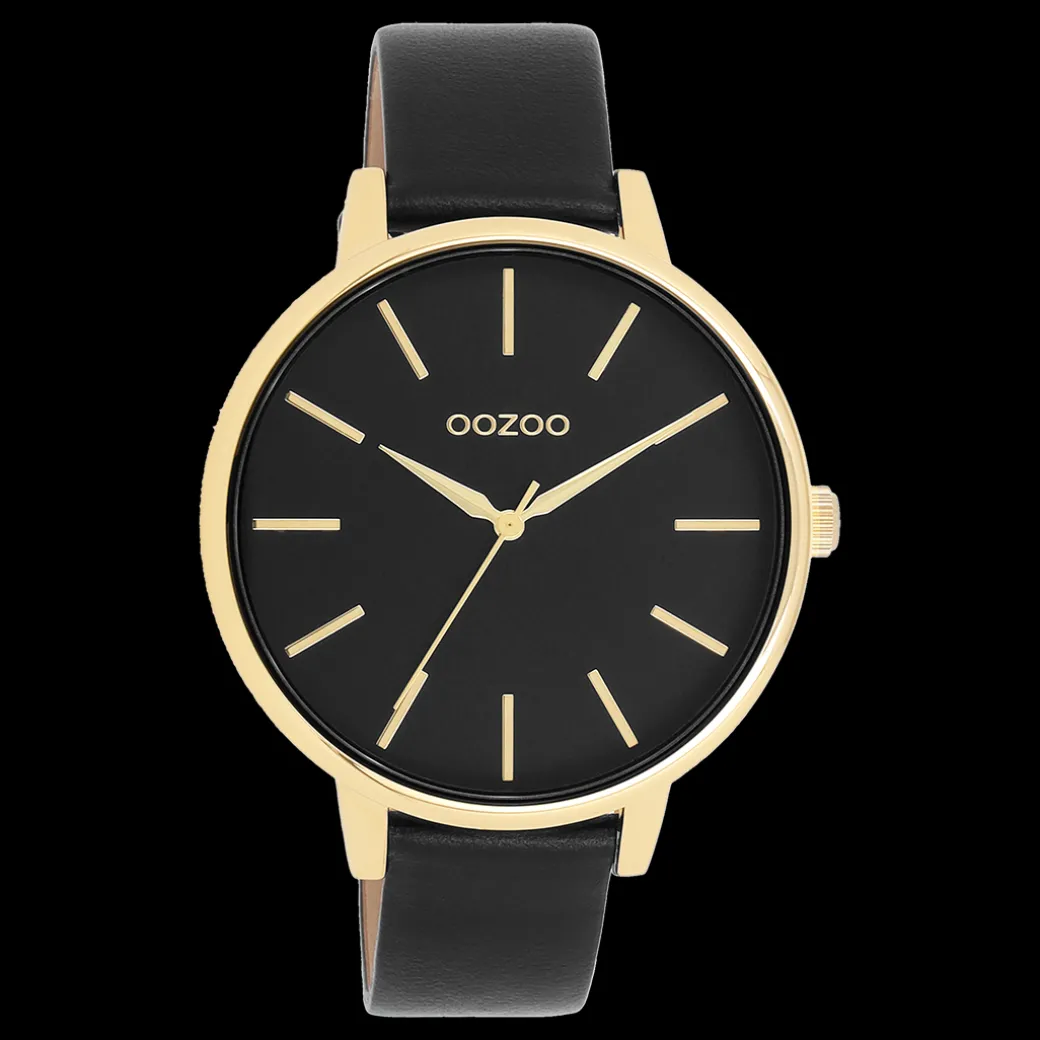 Goudkleurige OOZOO horloge met zwarte leren band - C11294