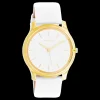 Goudkleurige OOZOO horloge met witte leren band - C11136