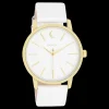 Goudkleurige OOZOO horloge met witte leren band - C11156