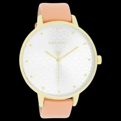 Goudkleurige OOZOO horloge met perzik roze leren band - C11036