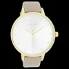 Goudkleurige OOZOO horloge met taupe leren band - C11037