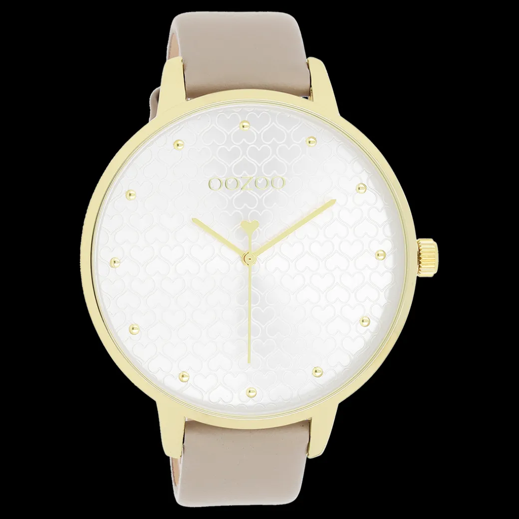 Goudkleurige OOZOO horloge met taupe leren band - C11037