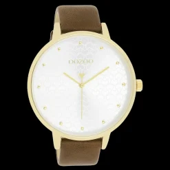 Goudkleurige OOZOO horloge met bruine leren band - C11038