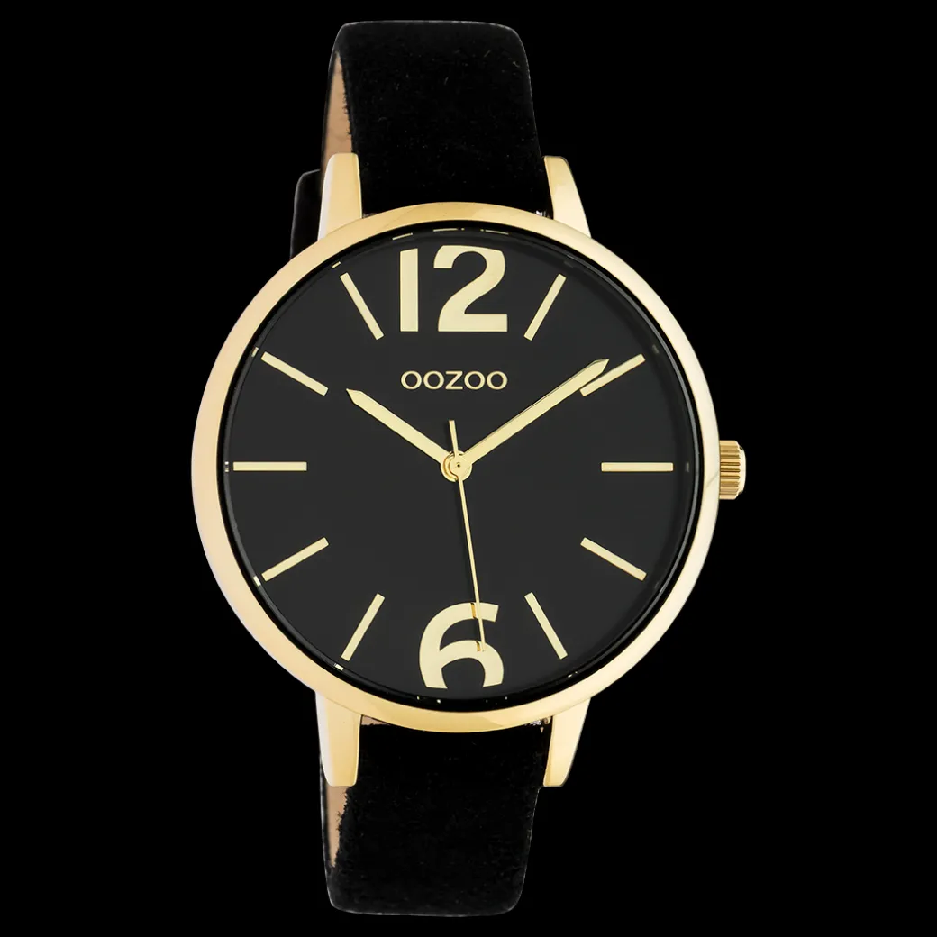 Goudkleurige OOZOO horloge met zwarte leren band - C10836