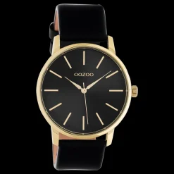 Goudkleurige OOZOO horloge met zwarte leren band - C10839
