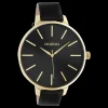 Goudkleurige OOZOO horloge met zwarte leren band - C10844