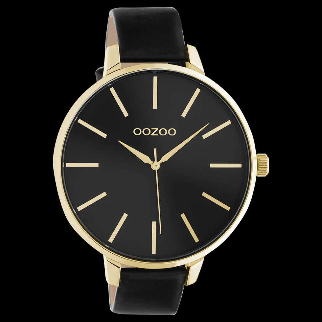 Goudkleurige OOZOO horloge met zwarte leren band - C10844