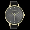 Goudkleurige OOZOO horloge met zwarte leren band - C11039