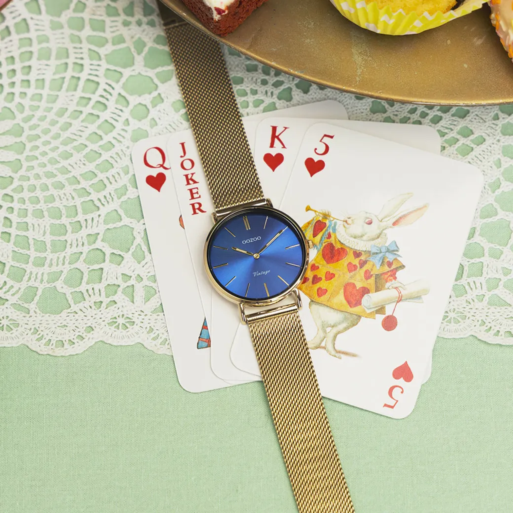 Goudkleurige OOZOO horloge met metalen mesh armband - C20291
